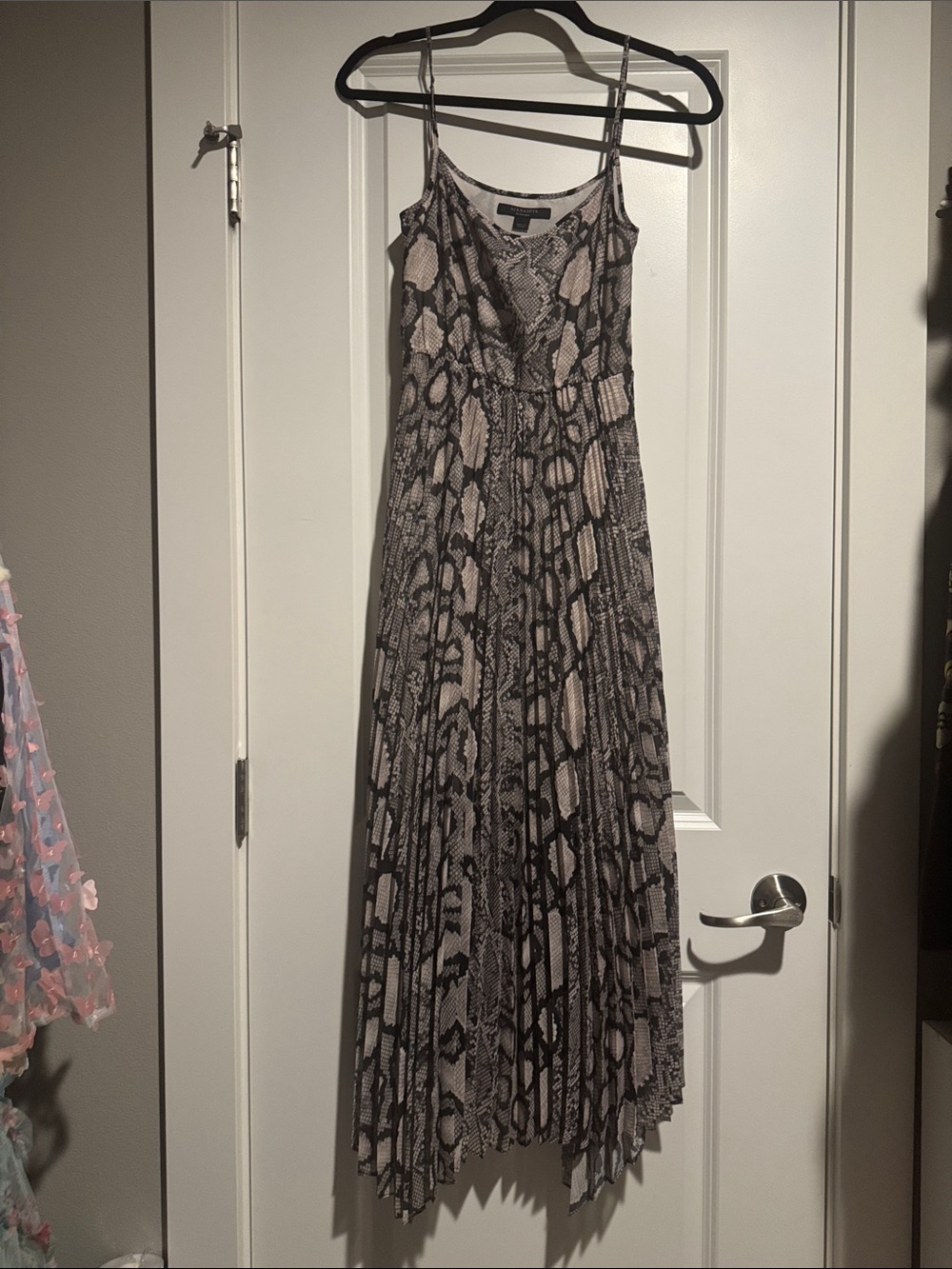 AllSaints Snake-Print Maxi Dress in Taupe and Black